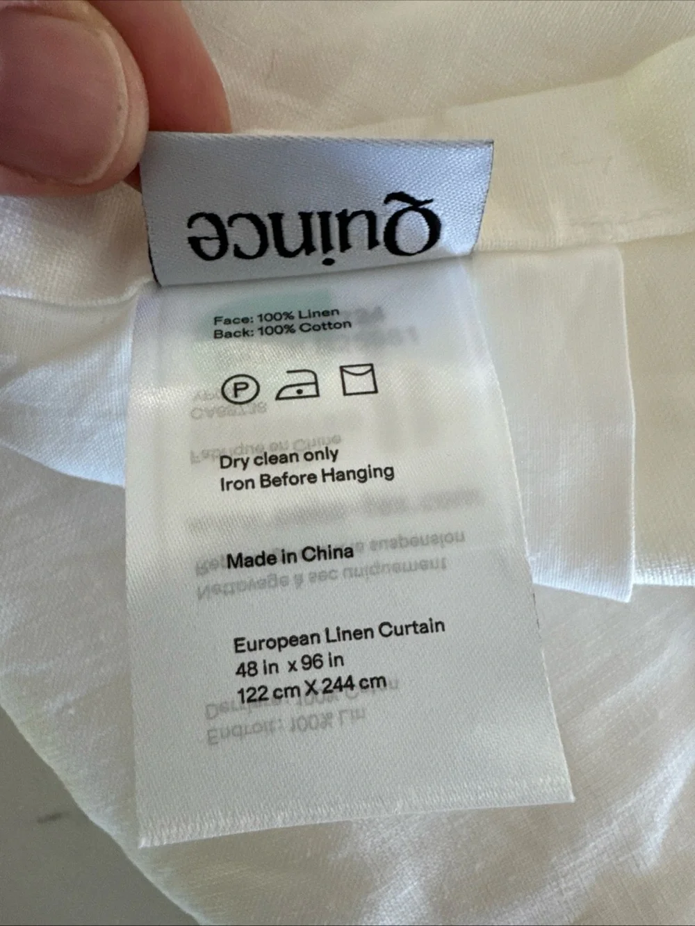NEW Quince White European Linen Curtain 1 Panel Light Filtering Lined 48 x 96”